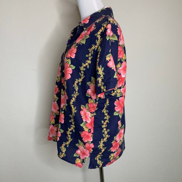 Lemon Grass Blue Floral Tropical Hawaiian Shirt Sz Medium - Picture 3 of 8